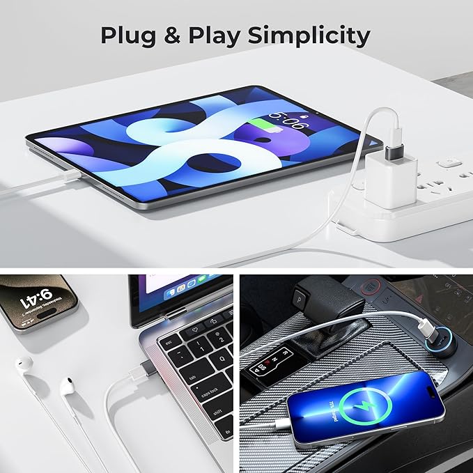 Basesailor iPhone 16 15 Pro Max Car Charger Adapter 4Pack,USB to USBC Adapter Type C Female to A Male Converter for Airpods 4,Apple Watch 10/iWatch,iPhone 14 13 Plus,iPad Mini 7,Samsung Galaxy S24 A54