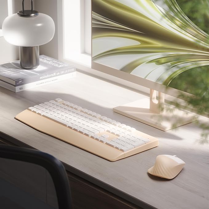Ergonomic Keyboard and Mouse Combo with Wrist Rest, BK Chipset, Full-Size Colorful Office Keyboard and Mouse, Power Button, USB Receiver for PC Laptop (Khaki White)