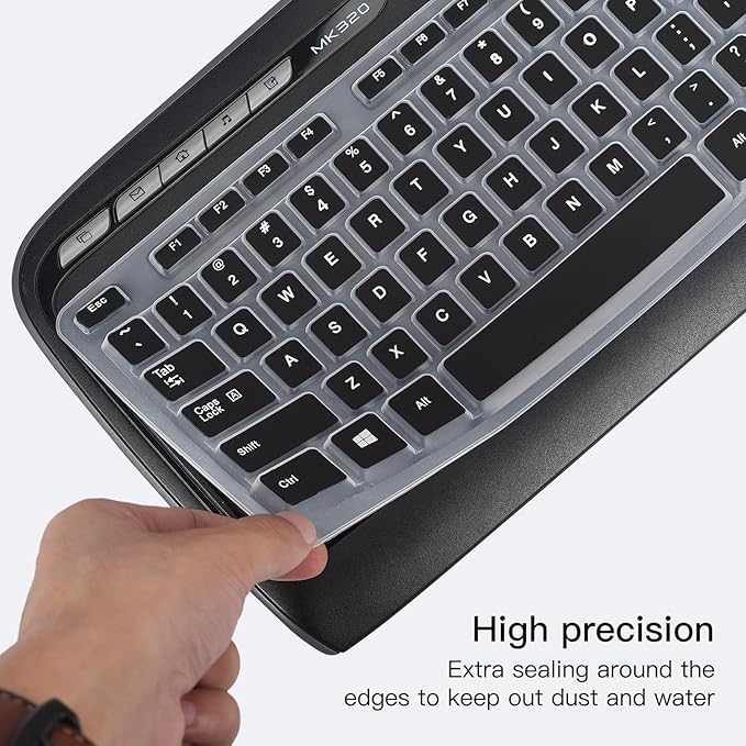 Keyboard Cover for Logitech MK320 K330 MK335 Wireless Keyboard, Waterproof Silicone Keyboard Protector for Logitech MK320 MK335, Black