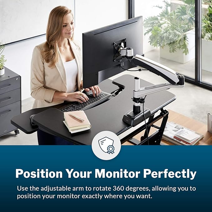 Vari Single Monitor Arm - VESA Monitor Mount w/ 360 Degree Adjustment - Monitor up to 27 inches, 19.8 lbs - Single Monitor Mount with Full Adjustability - Computer Monitor Stand for Home or Office