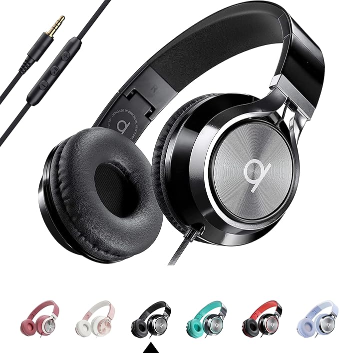ARTIX CL750 Wired Headphones with Mic & Volume Control — Noise Isolating On-Ear Headphones for Computer and Laptop Wired, Plug in Corded Headphone with Wire (Foldable, Aux Jack 3.5mm)
