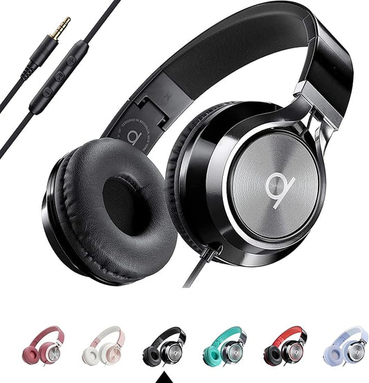 ARTIX CL750 Wired Headphones with Mic & Volume Control — Noise Isolating On-Ear Headphones for Computer and Laptop Wired, Plug in Corded Headphone with Wire (Foldable, Aux Jack 3.5mm)