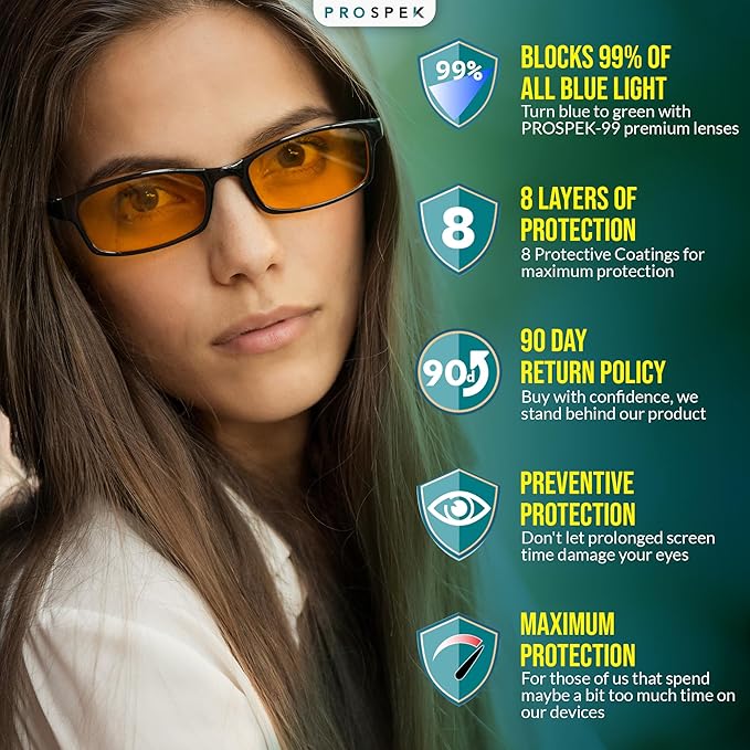 Prospek Blue Light Glasses Reading for Men and Women, For Computer Use, Blue Light Protection, Clear Lens 0 to +3.0 Diopters