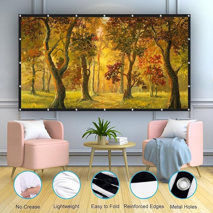 100 inch Projector Screen， Movie Projector Screen16:9 Foldable Portable Projector Screens for Movie Night Outdoor Indoor Support Double Sided Projection