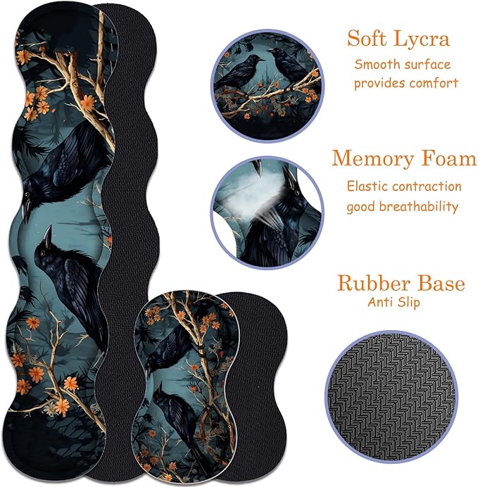 Large Gaming Mouse Pad + Keyboard Wrist Rest + Wrist Support + Coaster Set, Memory Foam Ergonomic for Easy Typing, XXL Extended Gaming Mouse Pad Table Pad - Branch Crow