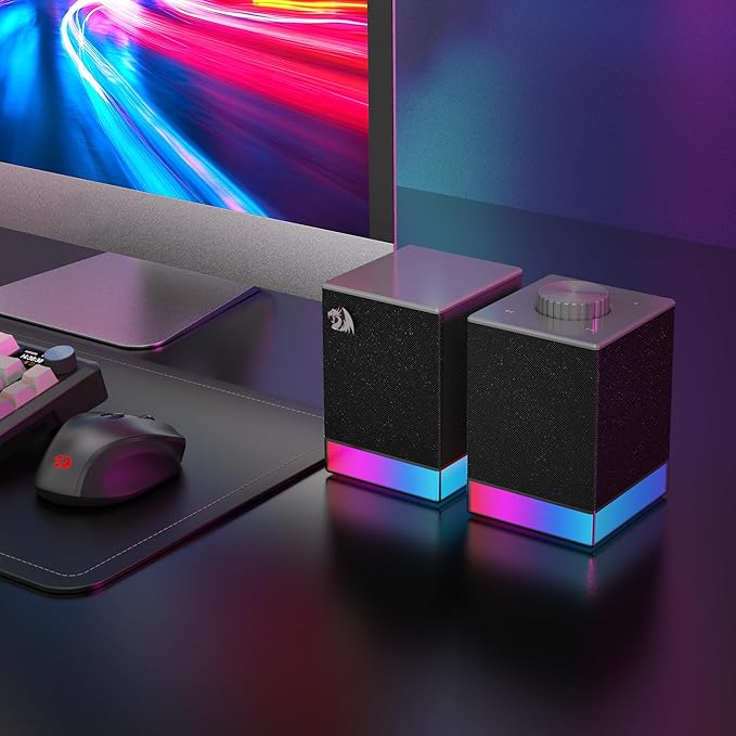 Redragon GS517 RGB Computer Speaker - 2.0 Stereo Sound System with BT & USB Dual Connectivity, 8 RGB Lighting Effects, Touch Controls & Volume Knob - Perfect for Gaming & Multimedia