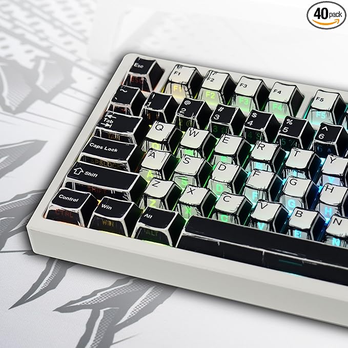137 Versatile PBT Keycaps, No Tearing, Never Fade & Non-Slip, Black & White RGB Backlit Keycaps for Mechanical Keyboard (Typing, Gaming, Anime Passion), Ergonomic (Doubleshot MX, Fit All Layout)