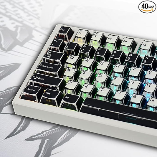 137 Versatile PBT Keycaps, No Tearing, Never Fade & Non-Slip, Black & White RGB Backlit Keycaps for Mechanical Keyboard (Typing, Gaming, Anime Passion), Ergonomic (Doubleshot MX, Fit All Layout)