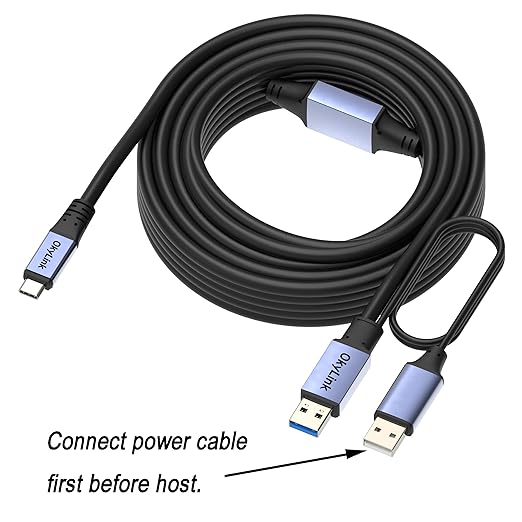 OkyLink Active USB 3.0/3.2 Gen1 A to C Data Cable 65ft/20M – High-Speed 5Gbps, Signal Booster, Optional Power, Long-Distance Cable for VR, Portable Hard Drive, Docking Station, Printer