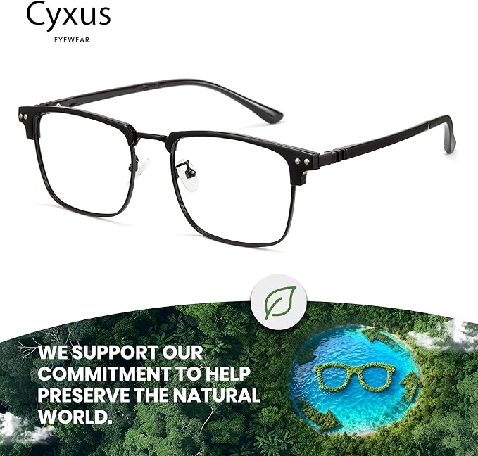 Cyxus Blue Light Blocking Glasses for Men Women, Half Rim Square Metal Frame Computer Gaming Glasses, Lightweight 8133