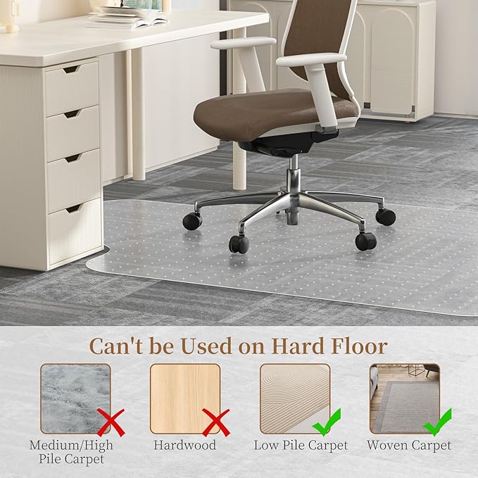 Office Chair Mat for Carpet, Desk Chair Mats for Carpet Floors, Clear Rolling Computer Chair Mat with Non-Slip Studded for Home and Office Low Pile Carpets(36" X 48'' X 0.09" with Lip)
