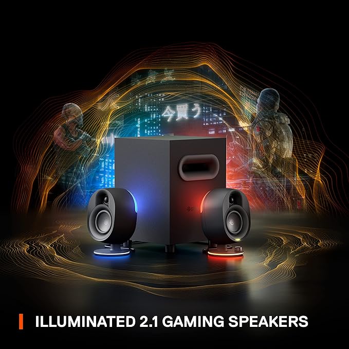 SteelSeries Arena 7 RGB Illuminated 2.1 Gaming Speakers with Powerful Bass, Subwoofer, and Bluetooth - Compatible with PC, PlayStation, Mobile - Black (Renewed)