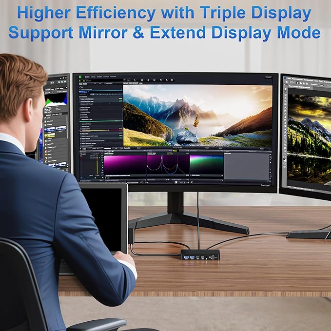 Surface Dock, 12-in-1 Triple Displays VGA +Dual HDMI Surface Pro Dock, Surface Docking Station for Surface Pro 11/10/9/8/X/7/6/5/4/3, Surface Book, Surface Go, Surface Laptop Dock