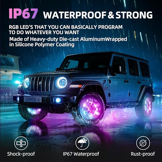 Tavaray 4PCS 15.5" Double Sided RGB LED Wheel Ring Lights with APP & Remote Control, 178+DIY Dynamic Modes w/Turn Signal Braking and Reverse Function Wheel Lights for Trucks Pickups Cars Offroad