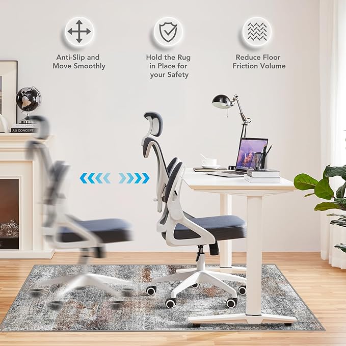 Office Chair Mat for Hardwood Floor&Tile Floor,36"X 48" Heavy Duty Desk Chair Mat for Hard Floors,Under Desk Rug for Rolling Computer Chair,Anti Slip,Low Pile Carpet Floor-Abstract Grey