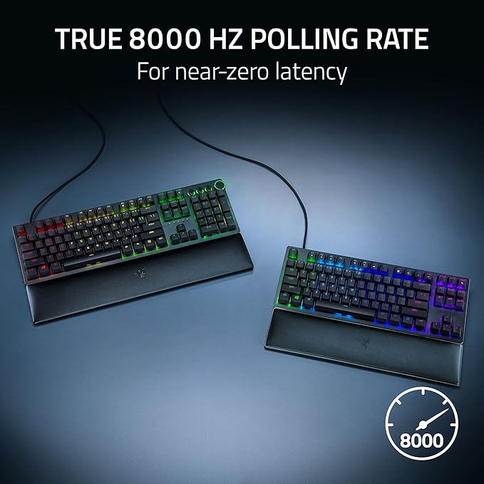 Razer Huntsman V2 Optical Gaming Keyboard: Fastest Clicky Optical Switches w/Quick Keystrokes - Doubleshot PBT Keycaps - Dedicated Media Keys & Dial - Ergonomic (Renewed), Black