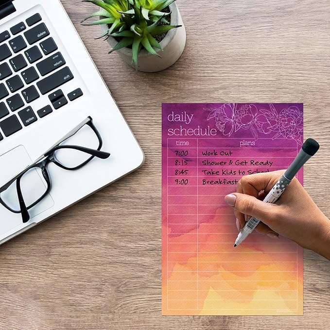 Dry Erase Daily Schedule Planner Sticker Decal by Glassboard Studio | Removable & Reusable | Magnetic Fine-Tip Marker Included (6 x 9 inches, Peony)