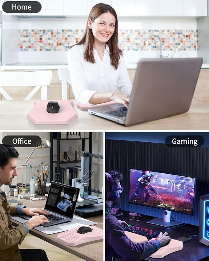 Ergonomic Mouse Pad Wrist Rest Support, Massage Design Surface for Carpal Tunnel Pain Relief, Memory Foam, Non-Slip PU Base for Computer Desk, Pink