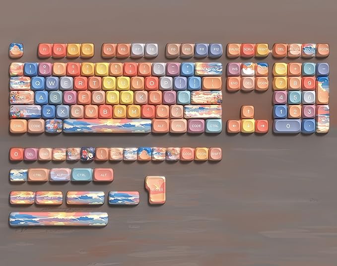 dagaladoo Cute PBT Keycaps Set,Sunset MOA Profile keycaps 60 75 100 Percent,Dye-Sub 134-key Custom Keyboard Keycap for 100% 75% 65% 60% TKL US Layout Mechanical Keyboard