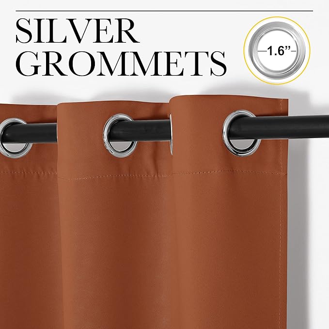 NICETOWN Bedroom Small Blackout Curtains 78 inches Long, Burnt Orange, 1 Pair, 42 x 78 inches, Privacy and Thermal Insulated Blackout Drapes for Office Windows