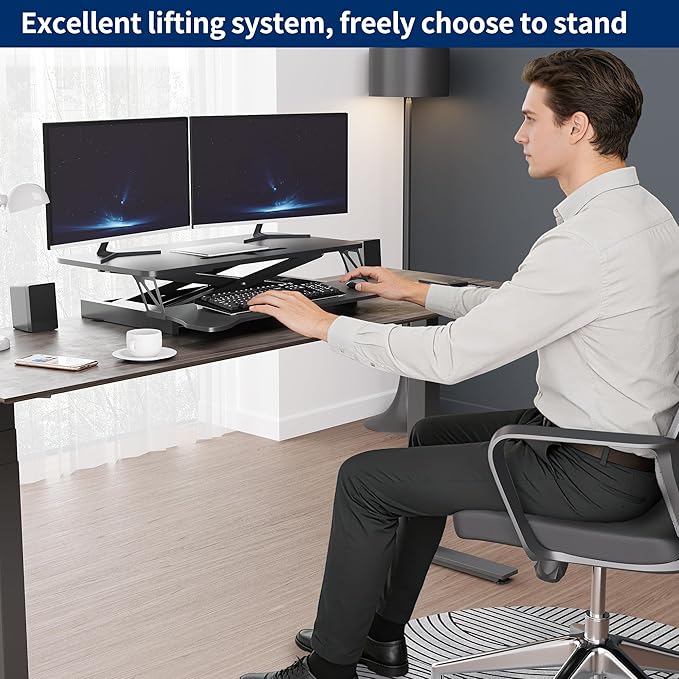 Panana Standing Desk Height Adjustable Sit to Stand Converter Stand Up Desk Tabletop Workstation Dual Monitor Desk Riser for Home Office (37")