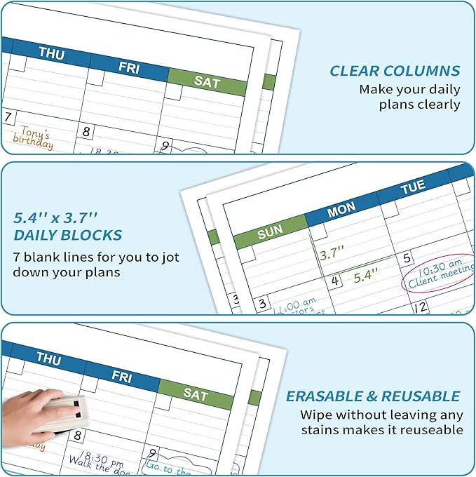Large Dry Erase Calendar - Undated 1 Month Dry Erase Calendar for Wall, 40" x 28", Erasable & Reusable Laminated Dry Erase Wall Calendar with 10 Round Stickers, Large Space for Office