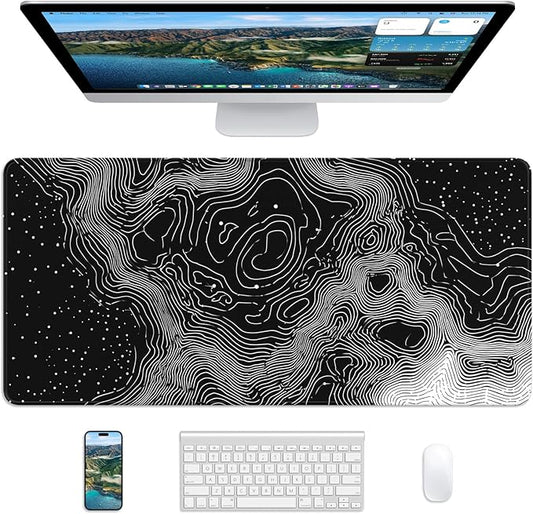 XL Gaming Mouse Pad, 31.5x15.7'' Large Desk Mat with Anti-Slip Rubber Base & Stitched Edges for Gaming, Office, Home, Linear Map