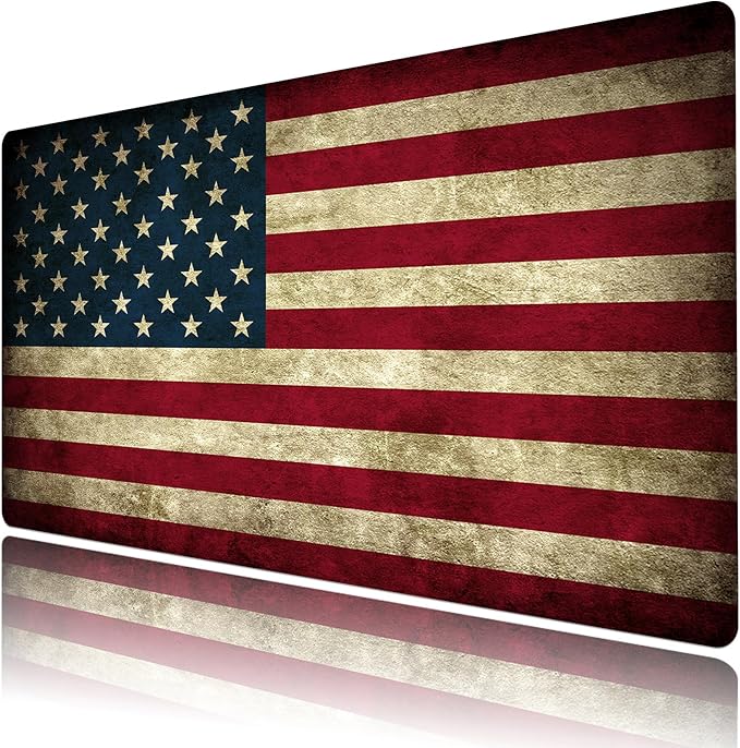 HVEST American Flag Mouse Pad, Vintage Desk Mat,XXL Large Mouse Pad for Computer Keyboard Laptop, Mousepad with Non-Slip Rubber Base and Stitched Edge for Game, Office, Home 31.5'' x 15.7''