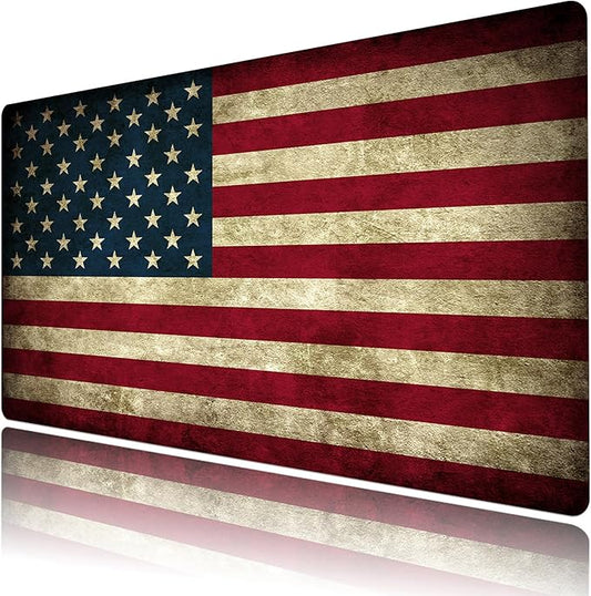 HVEST American Flag Mouse Pad, Vintage Desk Mat,XXL Large Mouse Pad for Computer Keyboard Laptop, Mousepad with Non-Slip Rubber Base and Stitched Edge for Game, Office, Home 31.5'' x 15.7''