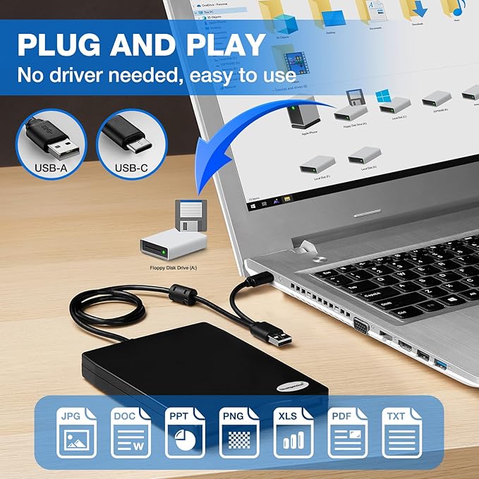 Floppy Disk Reader 3.5 inch External USB Floppy Disk Drive Floppy Disc Reader for PC Laptop Windows 11/10 (Frosted Texture, 3.5 Inch)