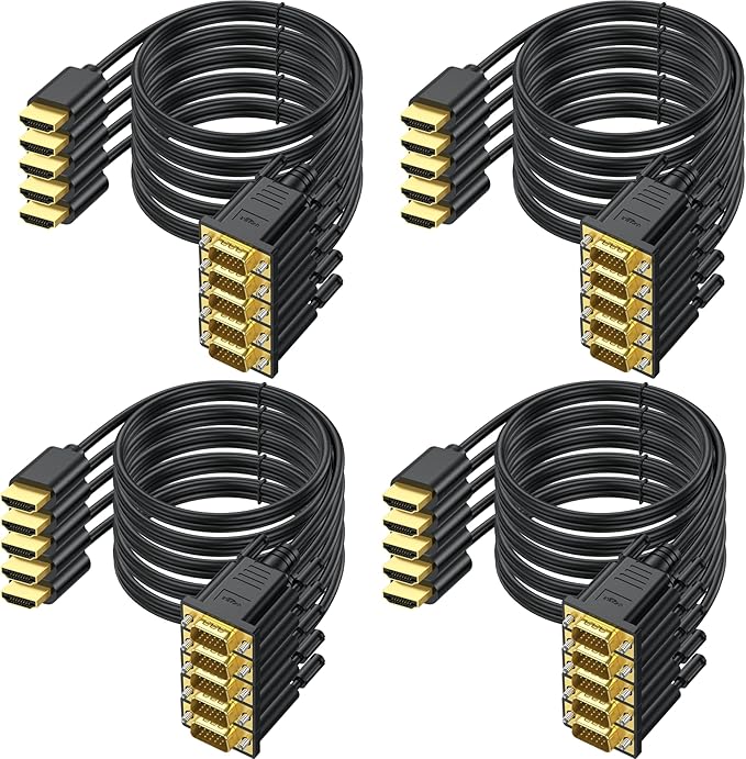 HDMI to VGA Cable 6 Ft, 20-Pack Gold-Plated Computer HDMI to VGA Monitor Cord Male to Male for Computer, Desktop, Laptop, PC, Monitor, Projector, HDTV (NOT Bidirectional)-Black