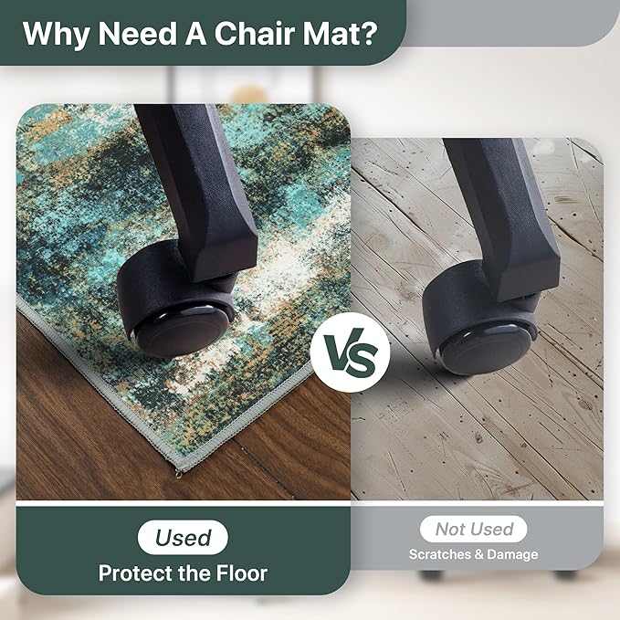 48"x60" Office Chair Mat for Hardwood Tile Floor, Under Desk Carpet Protector for Rolling Computer Chair Mat, Machine Washable Area Rug, Anti-Slip 1/5" Thick Low Pile Thin Vinyl Floor Mat, Teal Blue