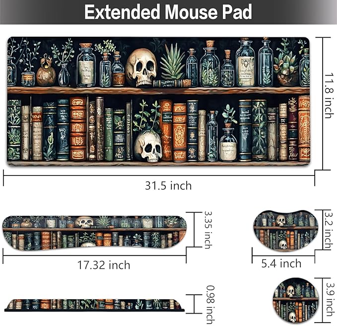 Large Mouse pad and Keyboard Support Set, Ergonomic Memory Foam Keyboard Wrist Rest, Extended Gaming Mouse Pad with Stitched Edges, Old Witchs Library XXL Desk Mat (31.5 X 11.8 in)