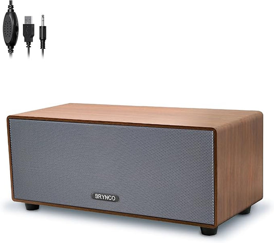 Upgraded Wired Computer Speakers for Desktop PC and Laptop, USB-Powered with 3.5mm Audio Jack, Rich Bass & Clear Sound for Home, Office, Gaming (Elegant Brown)