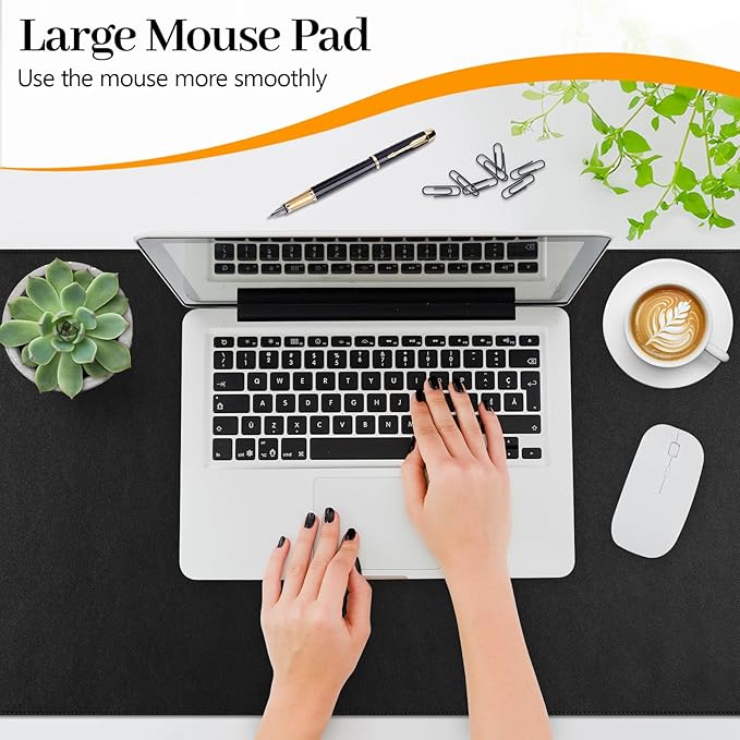 Black Leather Desk Mat Large Mouse Pad, Waterproof Desk Pad for Keyboard and Mouse, Non-Slip Computer Desk Protector, Smooth Mouse Movement Desk Mat for Home and Office(31.5"×15.7")