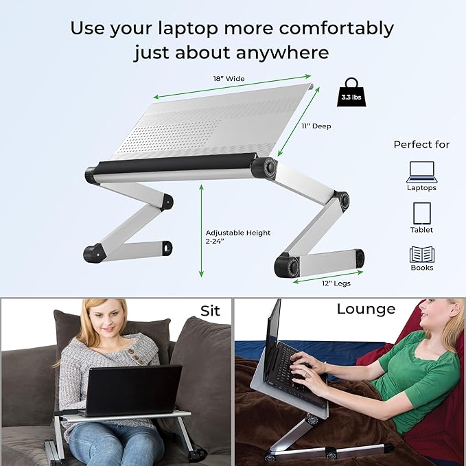 Uncaged Ergonomics WorkEZ Executive Adjustable Laptop Stand for Desk, Adjustable Height Foldable Aluminum Computer Stand, Cooling Laptop Holder, Notebook Computer Riser for Desk, Silver