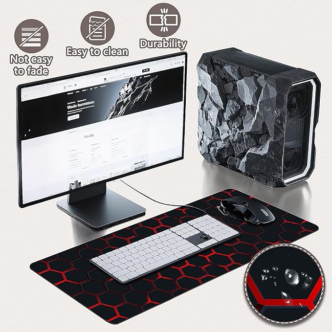 Gaming Mouse Pad - (31.5"×11.8") Honeycomb Large Mouse Pads for Desk - Desk Mat for Keyboard and Mouse with Non-Slip Base, Desks Pad Matfor Game/Office & Home
