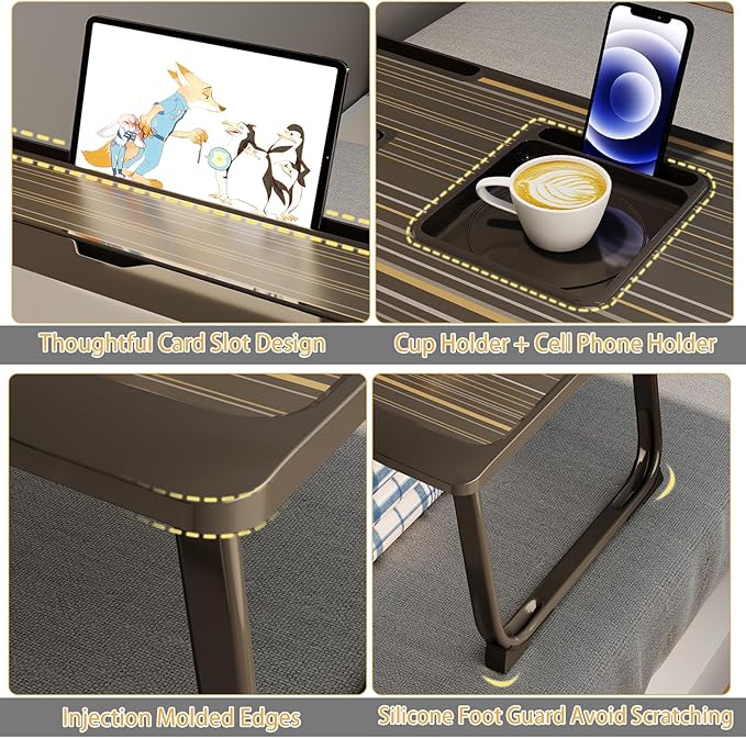 Laptop Desk for Bed, Adjustable Laptops Stand with 6 Different Angles, Portable Lap Tray Table with Storage Drawer and Cup Holder, Laptop Bed Desk Tray for Eating Working Writing Reading (White)