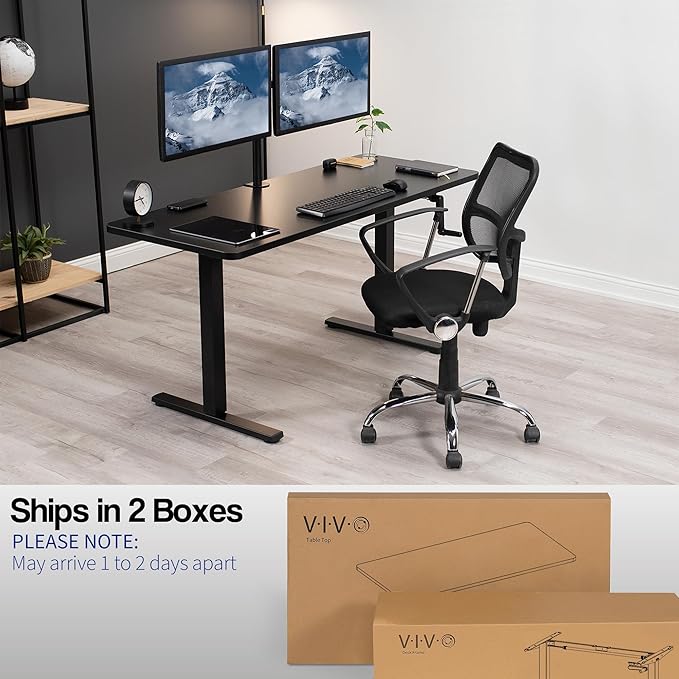 VIVO Manual Height Adjustable 60 x 24 inch Stand Up Desk, Black Solid One-Piece Table Top, Black Frame, Standing Workstation with Foldable Handle, DESK-KIT-MB6B