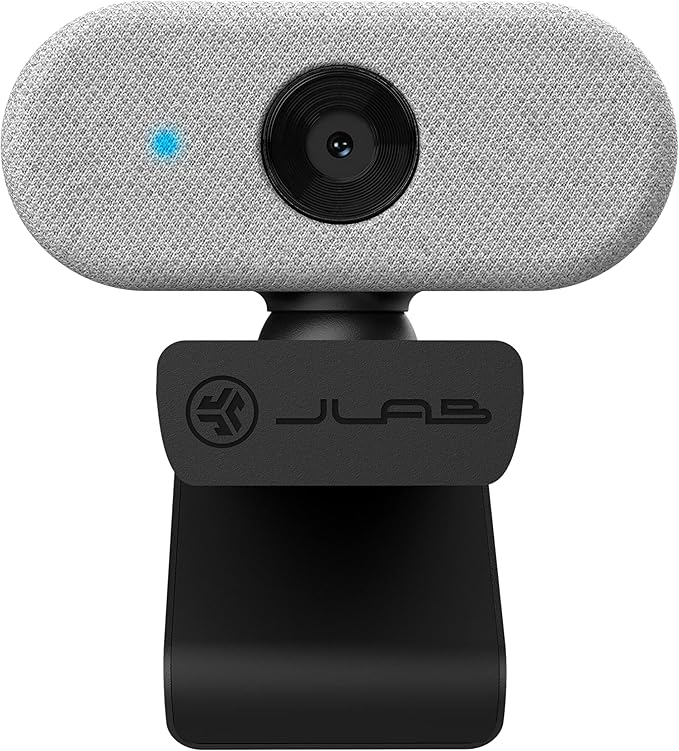 JLab Go Cam USB HD Webcam, White, 1080P/30 FPS, 2.1 Megapixels, Minimalist Portable Set-up, Omni-Directional Microphone, Compatible with PC, Mac and Chromebook