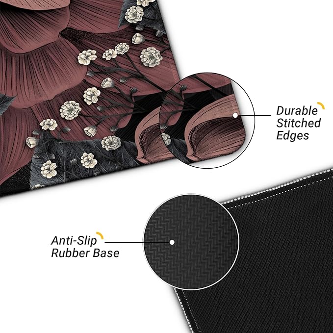 Gaming Mouse Pad, Large 31.5 x 11.8 inches Mousepad, Long Keyboard Pad, Cute Mouse Mat for Computer with Stitched Edges and Non-Slip Base (Brown Flowers)
