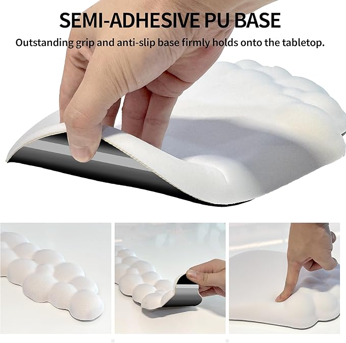 Ergonomic Mouse Pad and Keyboard Rest, 2 in 1 Cloud Wrist Rest + Cloud Mouse Pad, Non-Slip, Relieve Wrist Pain, White