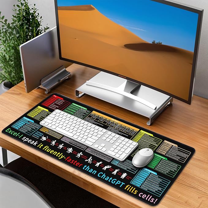 Excel Cheat Sheet Desk Pad - Large Mouse Pad - Excel Cheat Sheet Desk Mat, Non-Slip Base Mousepad Suitable for Office, Computer Games, Desk Mat and More (1, 31.5" x 11.8")