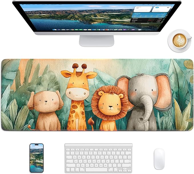 Jungle Mouse Pad, 31.5 x 11.8 Large Desk Mat with Stitched Edges & Non-Slip Base, Mousepad for Office, Home, Work