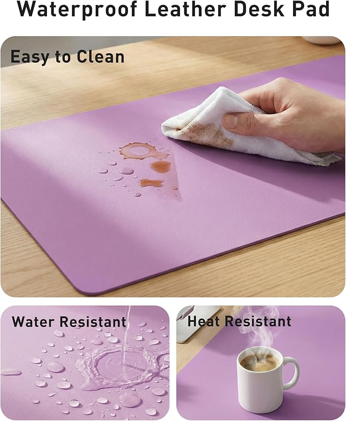 Aothia Faux Leather Desk Mat - Large Mouse Pad, Non-Slip PU Leather Blotter, Waterproof Writing Surface for Office and Home (Iris Violet, 42" x 17")