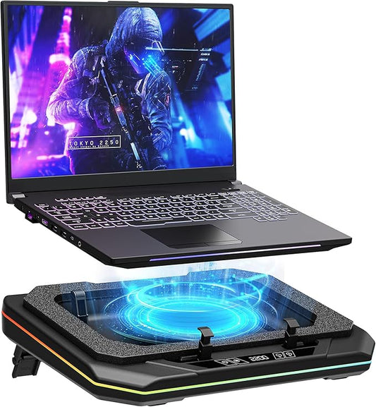 Gaming Laptop Cooling Pad, Height Adjustable Laptop Fan Cooling Pad for Max 19 Inches Notebook, RGB Laptop Cooler Stand with Powerful Turbofan (3500 RPM), Touch Control