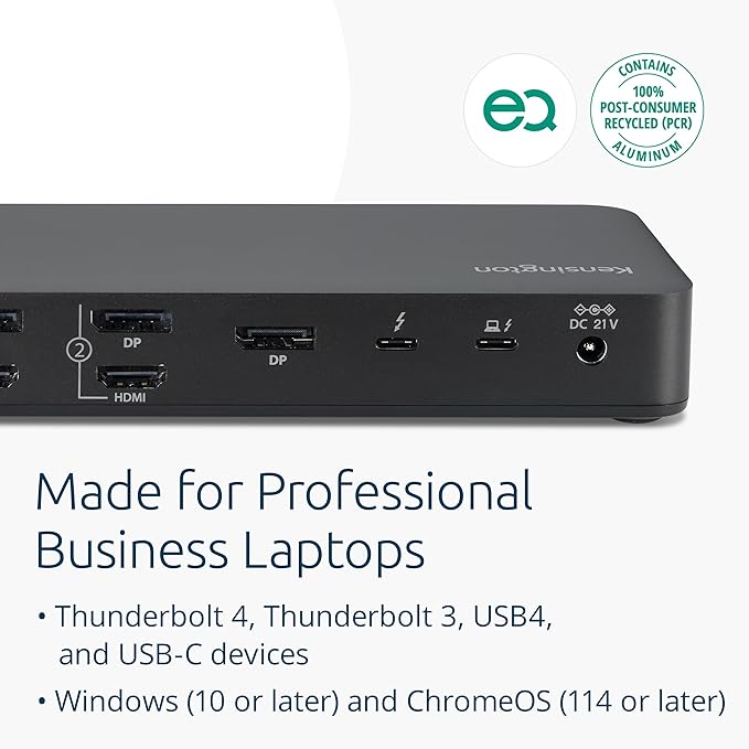 Kensington SD5910T DisplayLink Docking Station Thunderbolt 4, Quad 4K for MacBook Pro/Air M1/M2/M3/M4 with Pro and Max Chipsets, 100W PD, HDMI/DP/TB4, SD/Micro SD Card Slots (K35233NA), Black