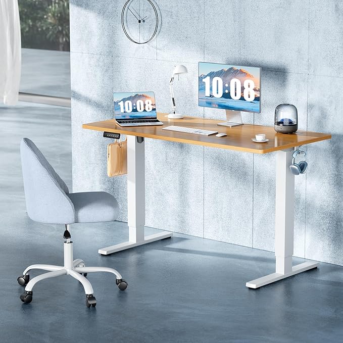 DUMOS 48 Inch Electric Standing Desk Height Adjustable, Sit to Stand Up Computer Workstations Work PC Table Home Office Study Writing Gaming Desks with Memory Presets for Walking Pad, Bedroom, Oak