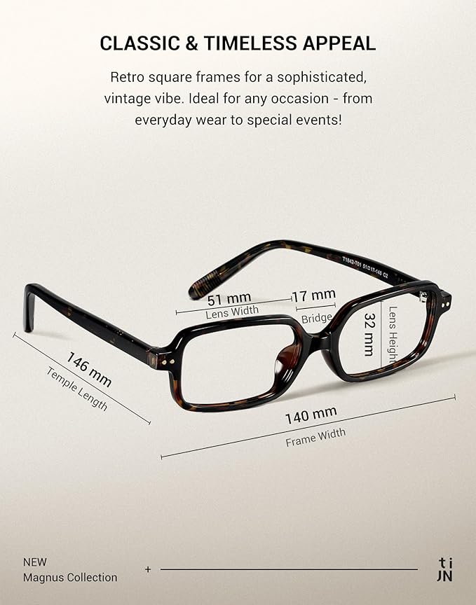 TIJN Magnus Square Blue Light Blocking Glasses for Women Men,Rectangular Computer Glasses for Gaming Work Screen Use,TR90