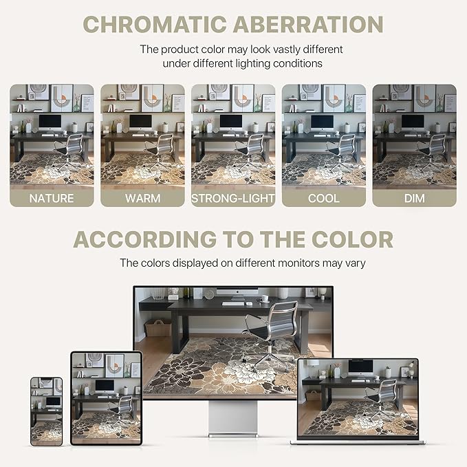 48"x60" Office Chair Mat for Hardwood Tile Floor, Under Desk Carpet Protector for Rolling Computer Chair Mat, Machine Washable Area Rug, Anti-Slip 1/5" Thick Low Pile Thin Vinyl Floor Mat, Grey Beige